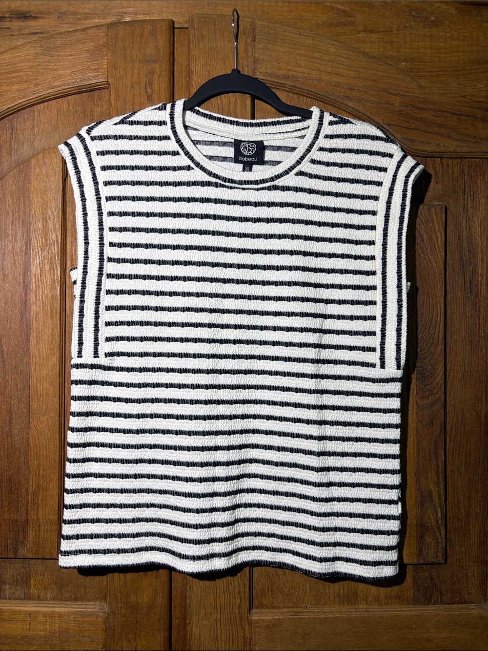 bobeau Black & White Striped Sleeveless Knit Top